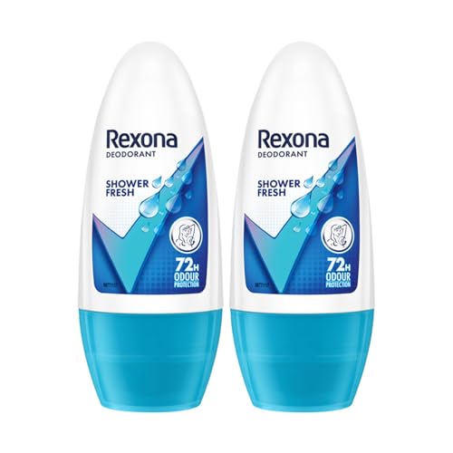 Rexona For Female Shower Fresh Underarm Roll On Deodorant + Antiperspirant With Glycerine, Removes Odour, Even Skin Tone,Keeps Skin Fresh & Clean, Alcohol Free, 50 Ml (Pack Of 2)