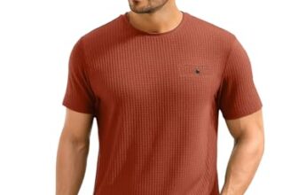 Awg All Weather Gear Men Waffle Knit Regular Fit Solid Crew Neck T-Shirt | Tees For Man | Textured Half Sleeve Stylish T-Shirt’S | Rust, Medium