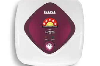 Inalsa Aurora S Series 15 L Storage Water Heater|Superior Glassline Coating|Advance 3 Level Safety|Smart Shield Corrosion Protection|Temperature Control Knob -Installation Flexi Pipe,White/Purple