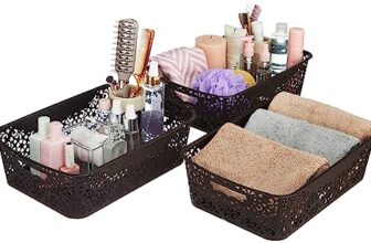 Amazon Brand – Solimo Fabric Royal Multipurpose Rectangular Storage Basket – Medium (Set Of 3, Brown)