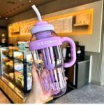 Qwleksh Water Bottle With Straw And Handle| Transparent Tumbler Ice Cream Insulated Bottle|Leak-Proof Sports And Gym Fitness Shaker Bottle|1300Ml Tumbler For Outdoor Activities,Gym,Camping,Tea Infuser