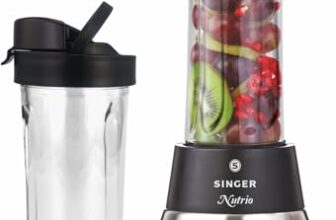 Singer Multifunction Combo Blender | High Speed Nutri Blender/Mixer/Juicer/Smoothie Maker | 300-Watts | 2 Jars | Stainless Steel Blades & Body | Compact Design | Black | 2-Year Warranty
