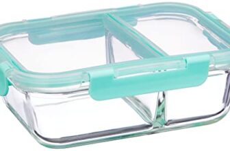 Solimo Microwave Safe Two Compartment Lunch Box Set For Office|Borosilicate Glass|Safety Lock Airtight Tiffin Containers(540 Ml)|Transparent|Slim Design