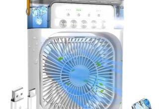 Portable Usb Desk Fan With Led Light, Humidifier Function, 3-Speed Cooling, Adjustable Head, White