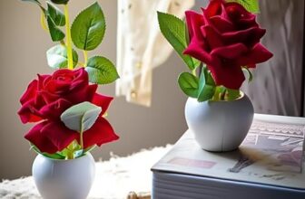 Graceful Dwellings Artificial Red Rose In White Ceramic Vase, Single Stem Faux Flower Arrangement, Home Decor, Wedding Centerpiece Hotel Decor Room Decor (Red Rose) Pack Of 2