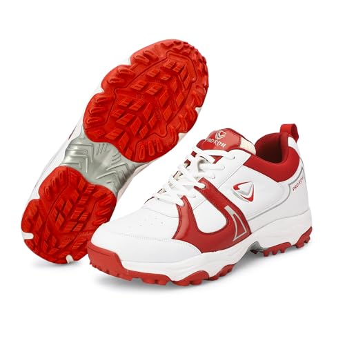 Pro Kvh Men’S Cricket Shoes | Boys’ Lightweight Sports Shoes For Cricket | Comfortable Ergonomic Fit Cricket Shoes For Practice & Matche Pkc048_White-Red_10