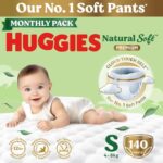 Huggies Natural Soft Premium Baby Diaper Pants, Our No.1 Soft Pants, Small (S) Size (4-8 Kgs), Monthly Pack Of 140 Diapers | Cloud Softness All Over With India’S 1St Cloud Touch Belttm
