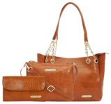 Bagsy Malone Vegan Leather Stylish Tote Bag Pack Of 3 |Handcrafted Side Tote Bag For Office And College (Croco Maroon)