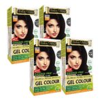 Indus Valley Damage Free Natural Gel Hair Colour For Women | Ammonia & Ppd Free Organic Hair Colour With 100% Grey Coverage, Long Lasting Conditioning Hair Color | Black 1.00 – Pack Of 4