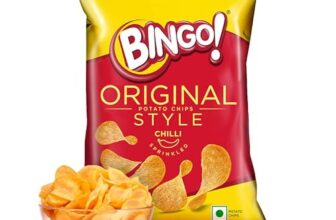 Bingo! Original Style Chilli Sprinkled – Flat Cut Spicy Potato Chips Pack For Snacks, 90G/85Gram/90.7G(Weight May Vary)