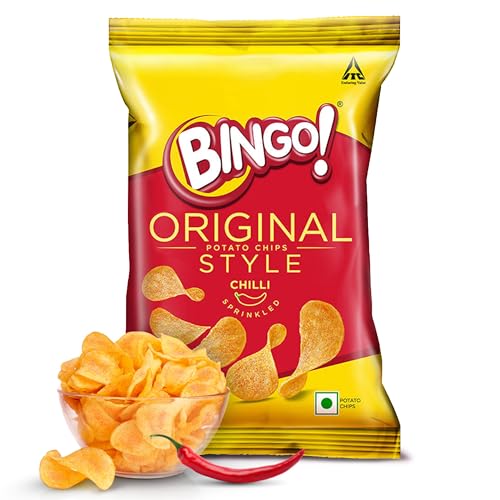 Bingo! Original Style Chilli Sprinkled – Flat Cut Spicy Potato Chips Pack For Snacks, 90G/85Gram/90.7G(Weight May Vary)