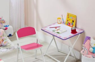 Amazon Brand – Solimo Folding Study Table And Chair Set For Kids, Compact Design, Adjustable Height, Easy Assembly – Pink