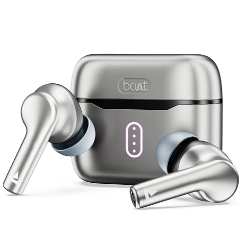 Boat Airdopes 141 Pro Buds, 13Mm Drivers, Metallic Finish, 60Hrs Battery, 4Mics Enx, Fast Charge, Ipx5, V5.3 Bluetooth Tws In Ear Earbuds Wireless Earphones With Mic (Surfer Silver)