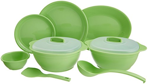 Signoraware Round Plastic Dinner Set, Parrot Green , 31-Pieces