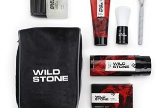 Wild Stone 7 Essentials Grooming Kit With Ultra Sensual After Shave Lotion 50Ml, Shaving Cream 78Gm, Shaving Brush, Deodorant 150Ml, Soap 125Gm, Ultra Sensual Pouch And Free Razor|