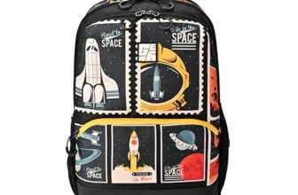Gear Astronomical Stamp Backpack 17″/28L Medium Water Resistant School Bag/Casual Backpack/Daypack/Kids Bag For Boys/Girls (Black-Yellow)