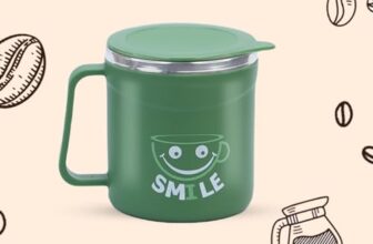 Attro Happy Mug Comes With Double Wall Inner Stainless Still & Lid Stylish Cup Ideal For Hot Coffee, Tea – Olive Green – Plastic, 300 Ml