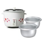 Prestige Prwo 1.8-2 Electric Rice Cooker| 2 Aluminium Cooking Pans | Stainless Steel Lid | Grey/White | Cool Touch Handles | Detachable Power Cord | 700- Watt|1.8 Litres
