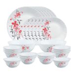 Larah By Borosil Fiore Opalware Dinner Set, 28 Pcs, White