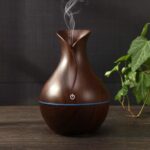 Aroma Diffuser Humidifier With Led Light, Wood Grain Finish, Mist Output, Touch Power Button