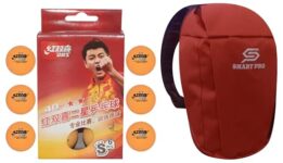 Dhs Tt Ball S-S1840By 2 Star Y Supermarket (6 Pcs Box) 60 Pcs With Smart Pro Tt Special Cover Speed Mehroon