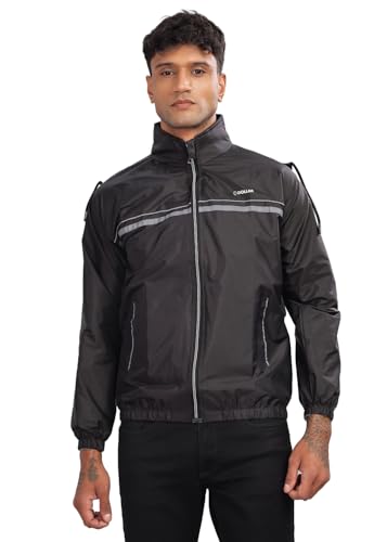 Dollar Men’S Polyester Solid Hooded Windcheater Jacket With Side Pockets And Hood, Black – Medium