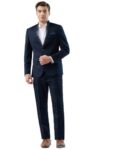 Park Avenue Men Super Slim Fit Dobby Pattern Terylene Rayon Blend Bandhgala Flat Front Ceremonial Suit Dark Blue