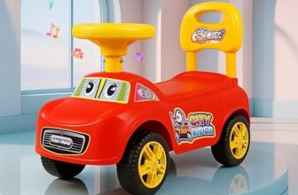Kidsmate City Rider Musical Ride-On Car For Kids | Fun & Safe Baby Push Car With Steering Wheel & Comfortable Backrest |Perfect For Indoor & Outdoor Fun For Toddlers 1.5+ Years – Red/Yellow