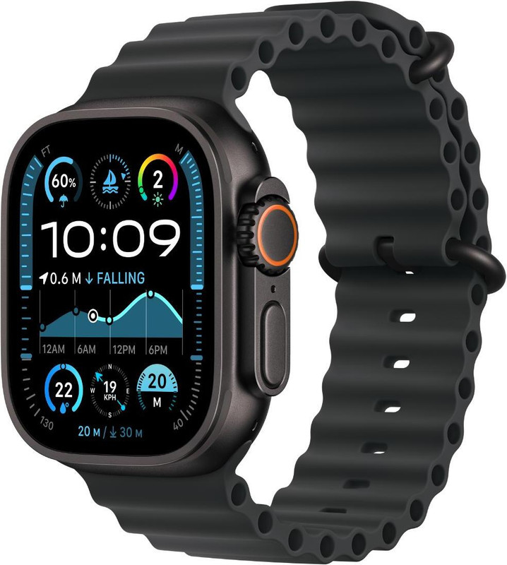 Apple Watch Ultra 2 Gps + Cellular 49Mm Black Titanium With Black Ocean Band(Black Strap, Free Size)