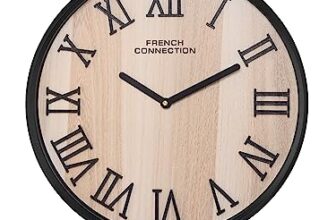 French Connection Elegant Analog Wall Clock With Black Roman Figures – Size: 12 Inches – Fcwc11-B