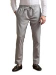 The Bear House Men’S Solid Slim Fit Formal Trouser With Elastic Waistband Grey