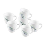 Cello Ricca Mug 6 Pcs Set | Cups For Tea,Coffee,Espressoc| Thermal Resistant | Light Weight | Ideal Gifting Option | Blue Creeper | 100Ml
