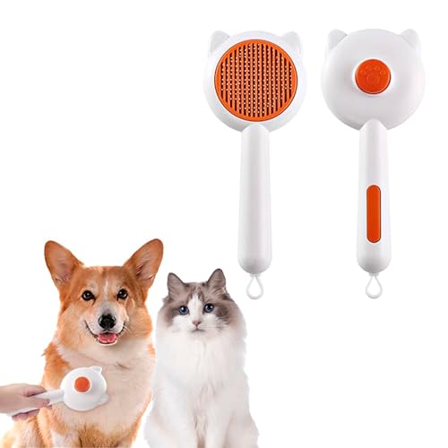 Petbabas Small Dog And Cat Grooming Kit, Self Cleaning Cat Comb Hair Brush For Indoor Cats, Dog Deshedding Brush Grooming Kit, Pet Supplies Hair Remover Tool, One Click To Clean, (Orange)