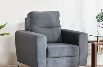 Home Centre 1 Seater Helios Vive Fabric Sofa| Fabric Sofa| (Grey) |1 Year Warranty