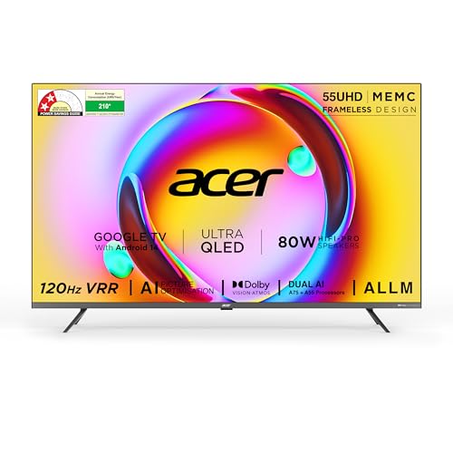 Acer 139 Cm (55 Inches) Super Series 4K Ultra Hd Smart Qled Google Tv Ar55Qdxgu2875At (Black)