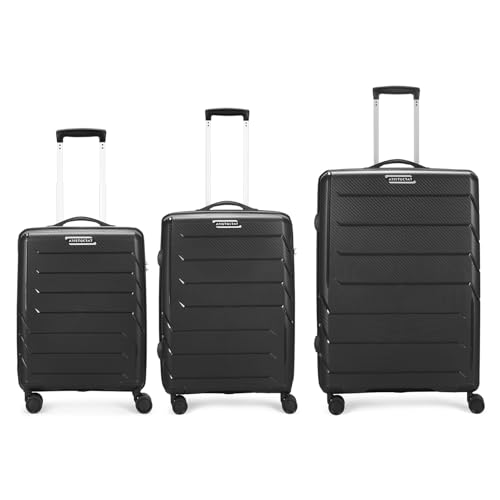 Aristocrat Polypropylene Chroma 3 Pc Set Cabin 55 Cm(Small), 66 Cm(Medium), 75 Cm(Large) 8 Wheels Spinner Hard Case Trolley Bags For Travel,Suitcase With Combination Lock&3 Years Warranty(Black)