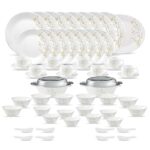La Opala Diva Classique Collection Opal Glass Crockery | For Family Of 8 | Dinner Set 61 Pcs Citron Weave | Plates & Bowls For Dining | Microwave Safe | 100% Vegetarian | Extra Strong | White