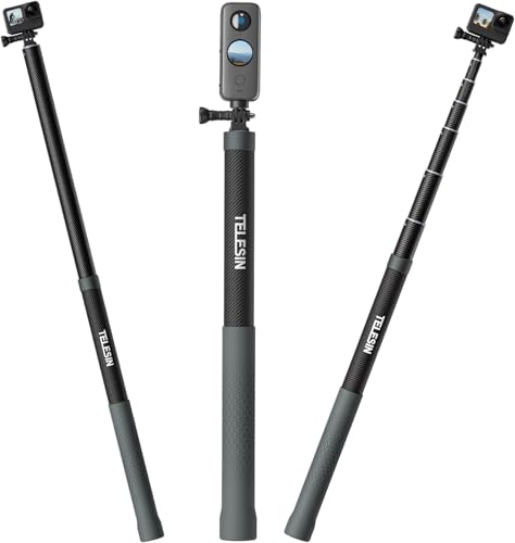 Telesin G3 Long Selfie Stick Pole (Upgraded 118″/3M), Carbon Fiber Extension Monopod Compatible With Gopro Max Hero 11 10 9 8 7 6 5, Insta360 One Rs X2 X3 Go 2, Dji Action 2 3 Akaso