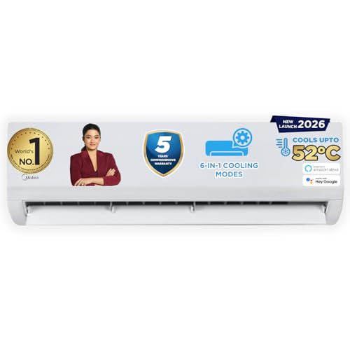 Midea 1.5 Ton 3 Star Wi-Fi Ai Inverter Split Ac(Copper, Convertible Gear 6-In-1, Turbo Mode, Dry Mode For Monsoon, Auto Clean&Hd+Pm 2.5 Filter, 2026 Model,Santis Max Dlx Wi-Fi – Mai18Sd3R36W0, White)