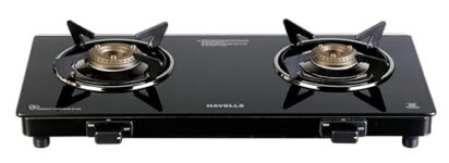 Havells Calore Gas Stove |2 Heavy Duty Forged Brass Burner|6 Mm Toughened Glass|Premium Valves|Removable Drip Tray|Soft Touch Knobs|5 Year Warranty On Burners, Glass & Valves By Havells (Black)