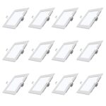Polycab 3W Led Panel Light Scintillate Edge Slim Square Smart Offers Bright Lumination Long Lifespan No Harmful Radiation (Cool White, 6500K, 12 Pcs, Cut Out: 2.55 Inches)