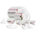 Larah By Borosil Stargazer Fluted Series Opalware Dinner Set | 40 Pieces For Family Of 6 | Microwave & Dishwasher Safe | Bone-Ash Free | Crockery Set For Dining & Gifting | Plates & Bowls | White