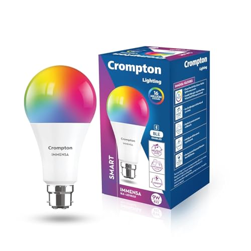 Crompton Immensa 9W Bluetooth Enabled Smart Bulb B22 | 16 Million Colours | White Tunable (Warm, Neutral & Cool White) & Dimmable | App-Control |Music Sync|Perfect Light For All Occasions|Pack Of 1