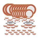 La Opala Diva Sovrana Collection Opal Glass Crockery | For Family Of 8 | Dinner Set 62 Pcs Regent Red | Plates & Bowls For Dining | Microwave Safe | 100% Vegetarian | Extra Strong | Light & White