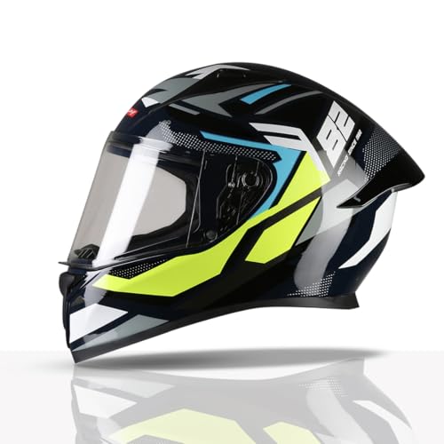 Tvs Racing Titan Series Full Face Helmet For Men | Premium Bike Helmets With Abs Shell, Uv Paint | Quick Release System | Aerodynamic Design | Dot & Isi Certified (Blue & Yellow, Xl)