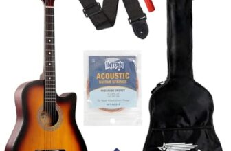 Intern 38 Inch Acoustic Guitar For Beginners With Bag, Strap, Strings, Picks & Winder | Cutaway Design | Steel String Guitar For Kids & Adults (Sun Burst)