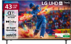Lg Ai Tv Ua8200 108 Cm (43 Inch) Ultra Hd (4K) Led Smart Webos Tv 2025 Edition With Alpha7 Ai Processor 4K Gen8 | 4K Super Upscaling | Ai Picture Pro | 4K Expression Enhancer | New Ai Magic Remote Compatible | Ai Search With Ms Copilot | Ai Sound Pro (9.1.2 Ch) | Dolby Atmos | Chromecast Built-In(43