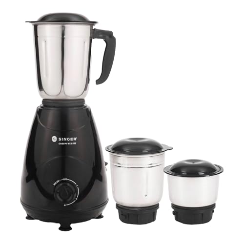 Singer Cheffy Mix Mixer Grinder | Sleek Design | 3 Stainless Steel Jars (Liquidizing Jar 1000Ml, Grinding Jar 800Ml, Chutney Jar 300Ml) | 3-Speed Control With Incher | 500W | 2-Years Warranty