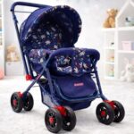 Storio Baby Stroller/Pram For Newborn To 3 Years | 5-Point Safety Harness | Adjustable Backrest | Reversible Handle | 360° Swivel Wheels | Comfortable & Foldable Pram (Navy Blue)