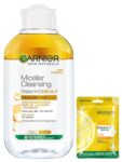 Garnier Skin Naturals, Cleansing Water For Waterproof Makeup, 125Ml & Garnier Skin Naturals, Face Mask, Hydrating, Brightening & Anti-Dark Spots, Bright Complete, 1 Pc, 28G